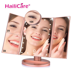 22 LED Touch Screen Makeup Mirror 1X 2X 3X 10X  Magnifying Mirrors 4 in 1 Tri-Folded  Desktop Mirror Lights Health Beauty Tool