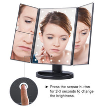 Load image into Gallery viewer, 22 LED Touch Screen Makeup Mirror 1X 2X 3X 10X  Magnifying Mirrors 4 in 1 Tri-Folded  Desktop Mirror Lights Health Beauty Tool