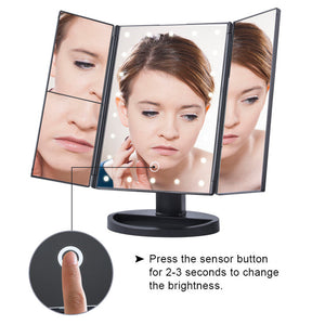 22 LED Touch Screen Makeup Mirror 1X 2X 3X 10X  Magnifying Mirrors 4 in 1 Tri-Folded  Desktop Mirror Lights Health Beauty Tool